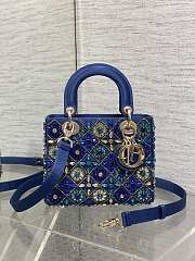 Dior Small Lady Bag Calfskin Satin Blue 20cm - 1