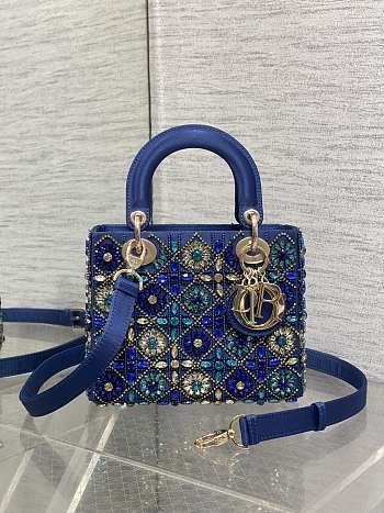 Dior Small Lady Bag Calfskin Satin Blue 20cm