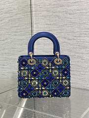 Dior Small Lady Bag Calfskin Satin Blue 20cm - 6