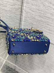 Dior Small Lady Bag Calfskin Satin Blue 20cm - 4