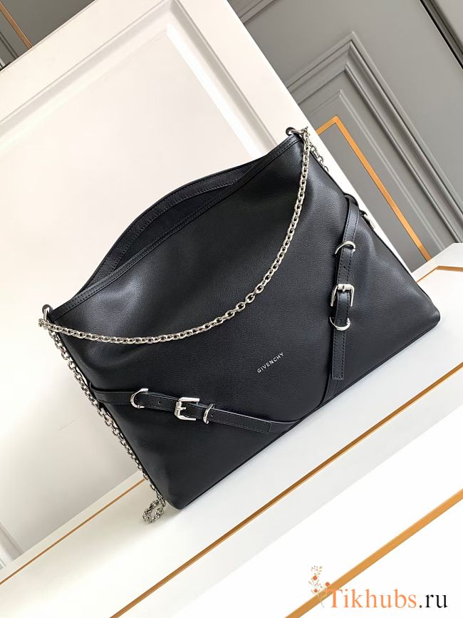 Givenchy Voyou Medium Leather Shoulder Bag Black 36.5x27x32cm - 1