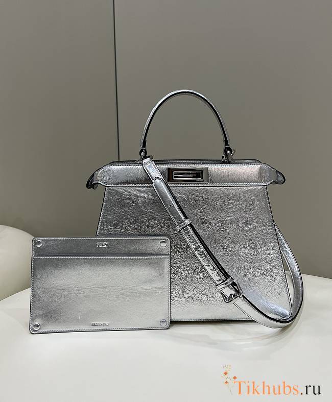 Fendi Peekaboo Medium Silver Leather Bag 33x10x25.5cm - 1