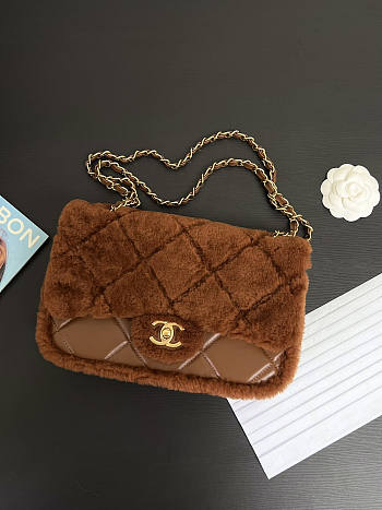 Chanel Flap bag Fleece Gold Brown 23.5x16x7.5cm