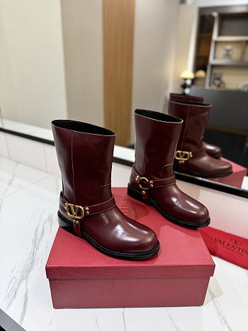 Valentino Vlogo Signature Calfskin Red Wine Ankle Boots