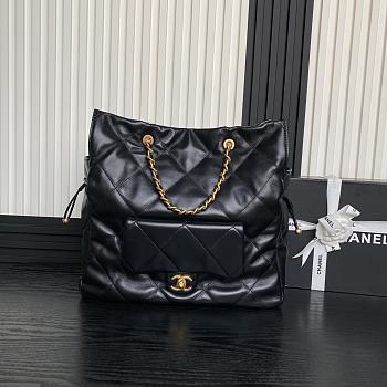 Chanel Shopping Bag Lambskin Gold Black 34x36x12cm