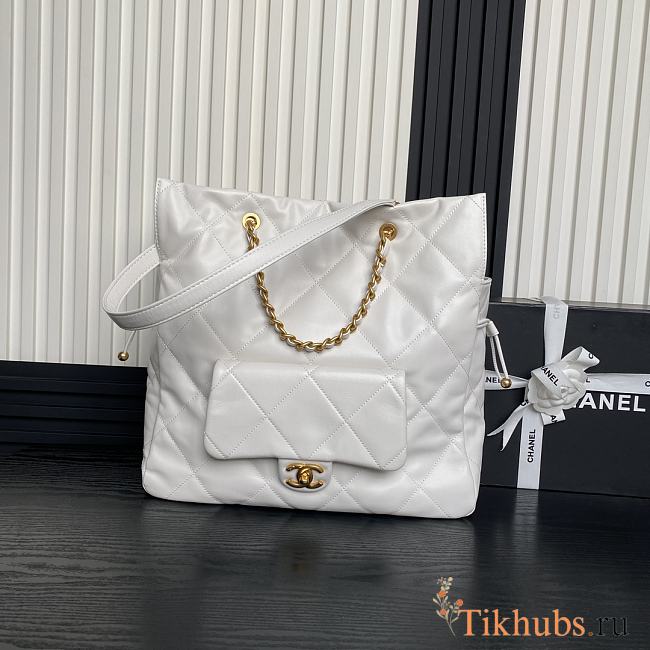 Chanel Shopping Bag Lambskin Gold White 34x36x12cm - 1