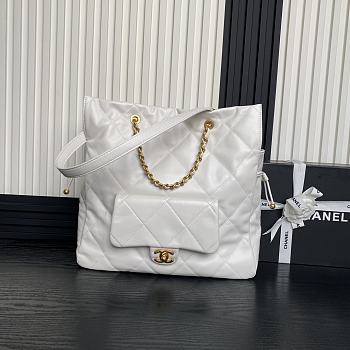 Chanel Shopping Bag Lambskin Gold White 34x36x12cm