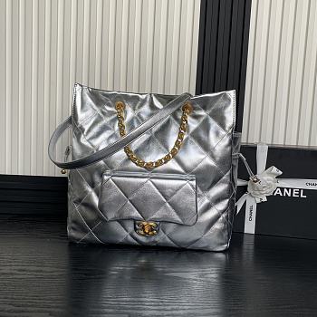 Chanel Shopping Bag Lambskin Gold Silver 34x36x12cm