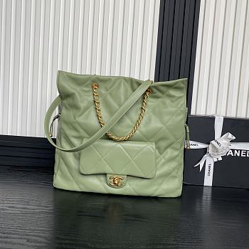 Chanel Shopping Bag Lambskin Gold Green 34x36x12cm