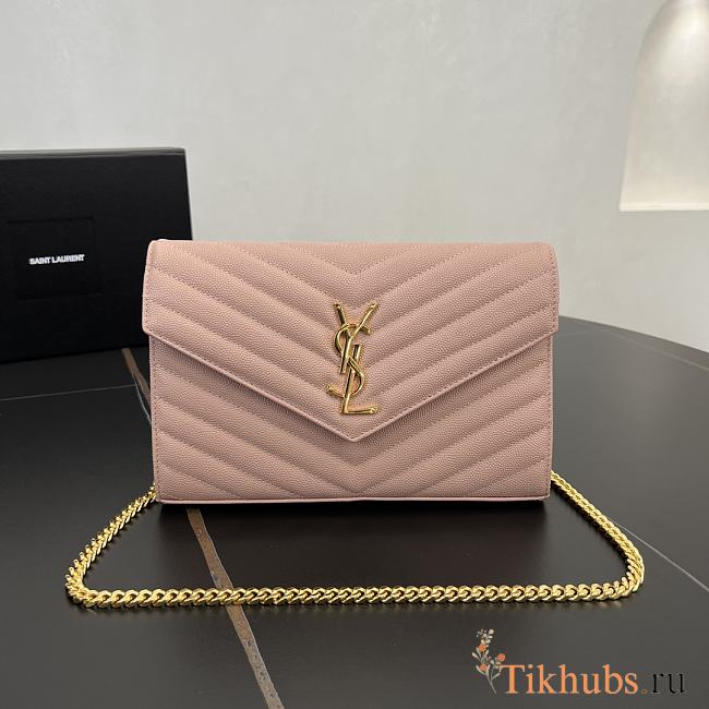 YSL Envelope Chain Wallet Pink Gold Hardware 22.5x14x4cm - 1