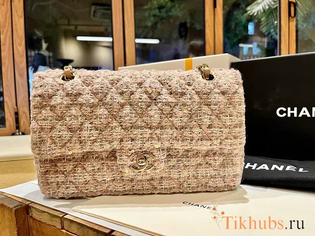 Chanel Flap Bag Beige Tweed Gold 25cm - 1