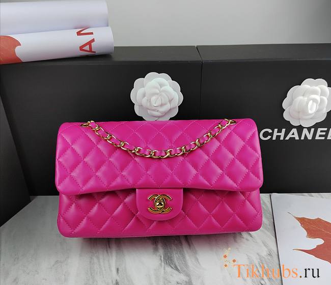 Chanel Flap Bag Fuchsia Pink Lambskin Gold 25cm - 1