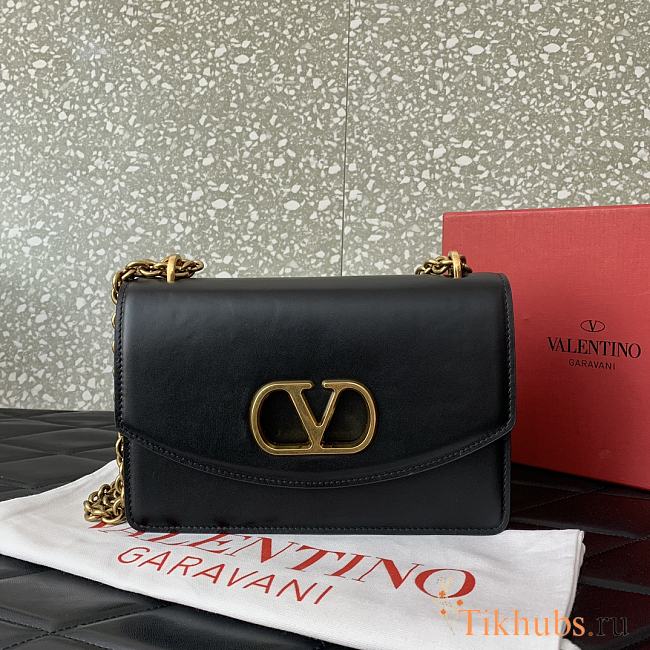 Valentino Garavani Leather Vain Black Shoulder Bag 24x16x8cm - 1