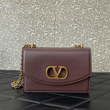 Valentino Garavani Leather Vain Red Wine Shoulder Bag 24x16x8cm