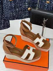 Hermes Elda Espadrille Sandal Brown White - 1