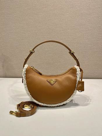 Prada Brown Small Shearling Arqué Shoulder Bag 22x18.5x6cm