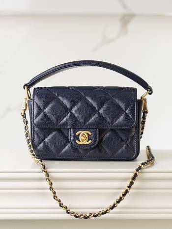 Chanel 24k Flap Bag Top Navy Blue Caviar Gold 16x11x4cm