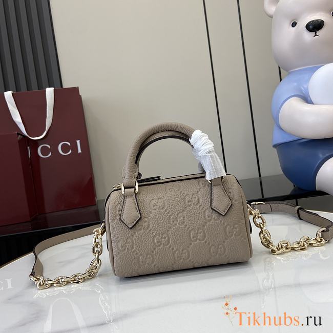 Gucci GG Emblem Super Mini Top Handle Bag Taupe 16.5x10x8cm - 1