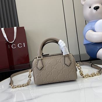 Gucci GG Emblem Super Mini Top Handle Bag Taupe 16.5x10x8cm