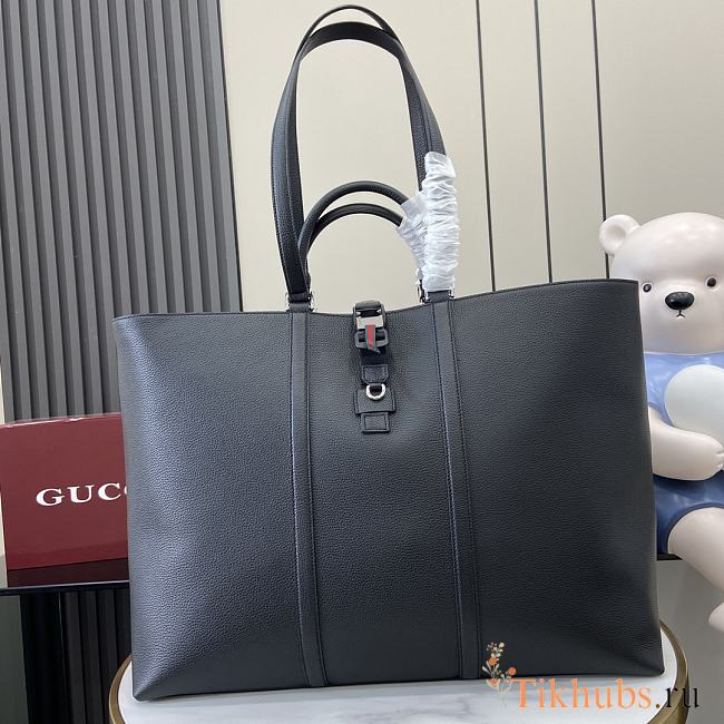 Gucci Large Tote Bag With Web Black 50x28x17cm - 1