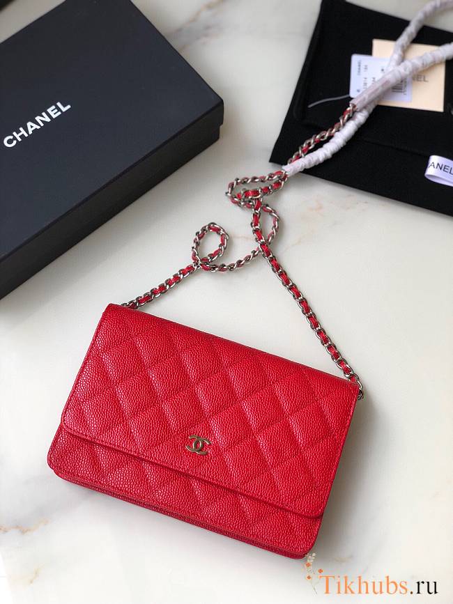 Chanel Wallet On Chain Woc Red Caviar Silver 19x12x3.5cm - 1
