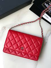 Chanel Wallet On Chain Woc Red Lambskin Silver 19x12x3.5cm - 1