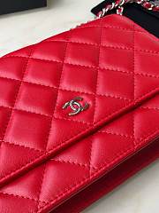 Chanel Wallet On Chain Woc Red Lambskin Silver 19x12x3.5cm - 6