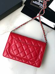 Chanel Wallet On Chain Woc Red Lambskin Silver 19x12x3.5cm - 5