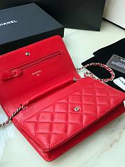 Chanel Wallet On Chain Woc Red Lambskin Silver 19x12x3.5cm - 4