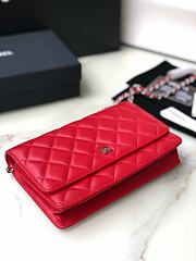 Chanel Wallet On Chain Woc Red Lambskin Silver 19x12x3.5cm - 3