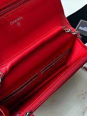 Chanel Wallet On Chain Woc Red Lambskin Silver 19x12x3.5cm - 2