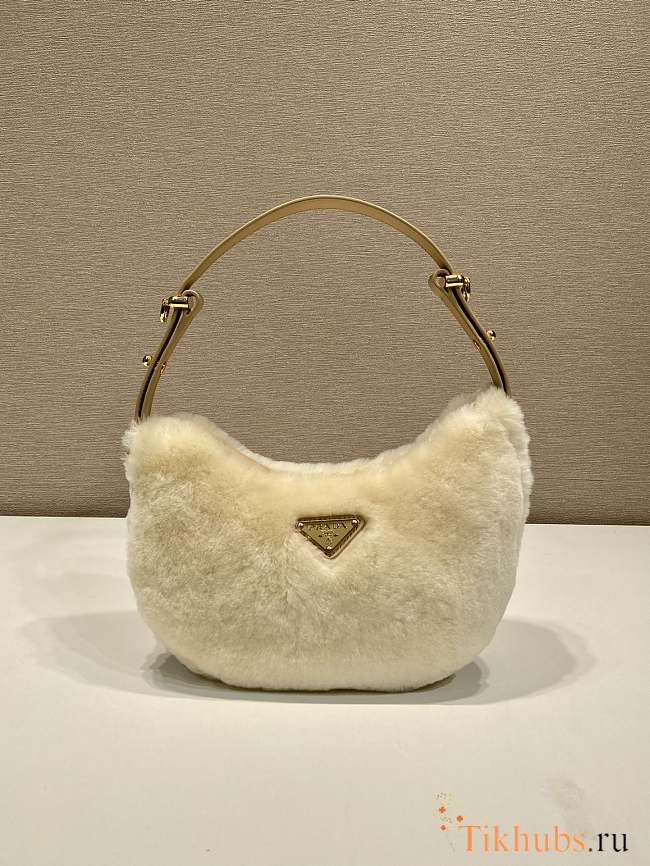 Prada Arqué Shearling Leather Shoulder Bag Beige 22.5x18.5x6cm - 1