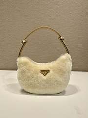 Prada Arqué Shearling Leather Shoulder Bag Beige 22.5x18.5x6cm - 1