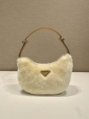 Prada Arqué Shearling Leather Shoulder Bag Beige 22.5x18.5x6cm