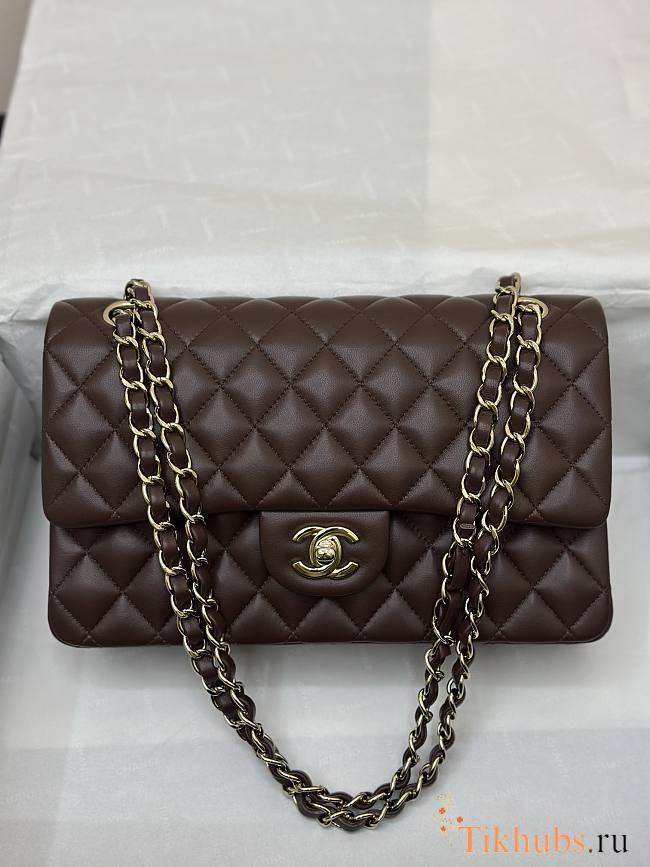 Chanel Flap Bag Dark Brown Lambskin Gold 25cm - 1