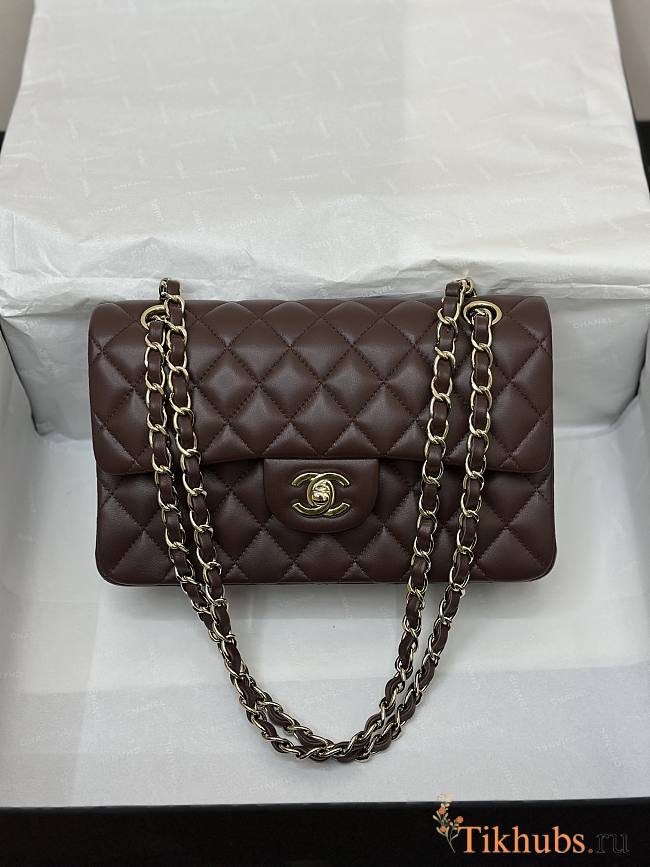 Chanel Flap Bag Dark Brown Lambskin Gold 23cm - 1