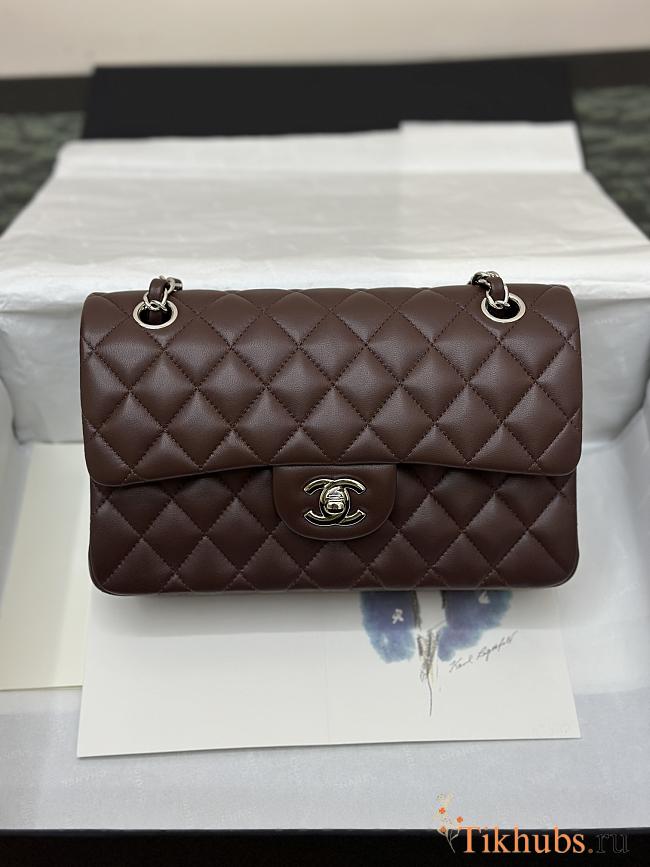 Chanel Flap Bag Dark Brown Lambskin Silver 23cm - 1