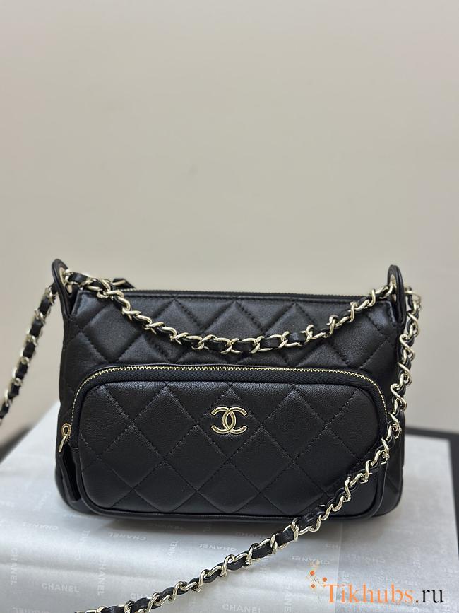 Chanel Clutch With Chain Black Bag Lambskin 21x15x7.5cm - 1