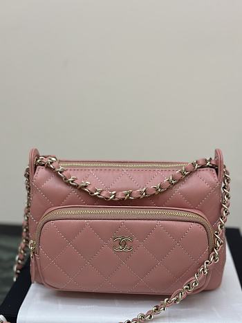 Chanel Clutch With Chain Pink Bag Lambskin 21x15x7.5cm