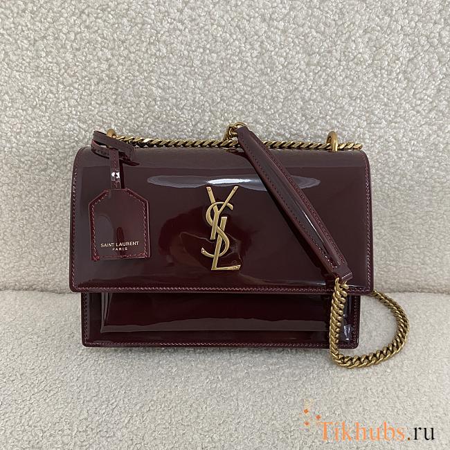 YSL Sunset Bag Patent Red Wine Gold 22x8x16cm - 1