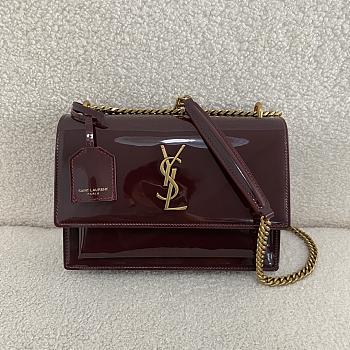 YSL Sunset Bag Patent Red Wine Gold 22x8x16cm