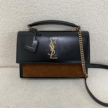 YSL Sunset Bag Black Brown Suede With Top Handle 25x18x5cm