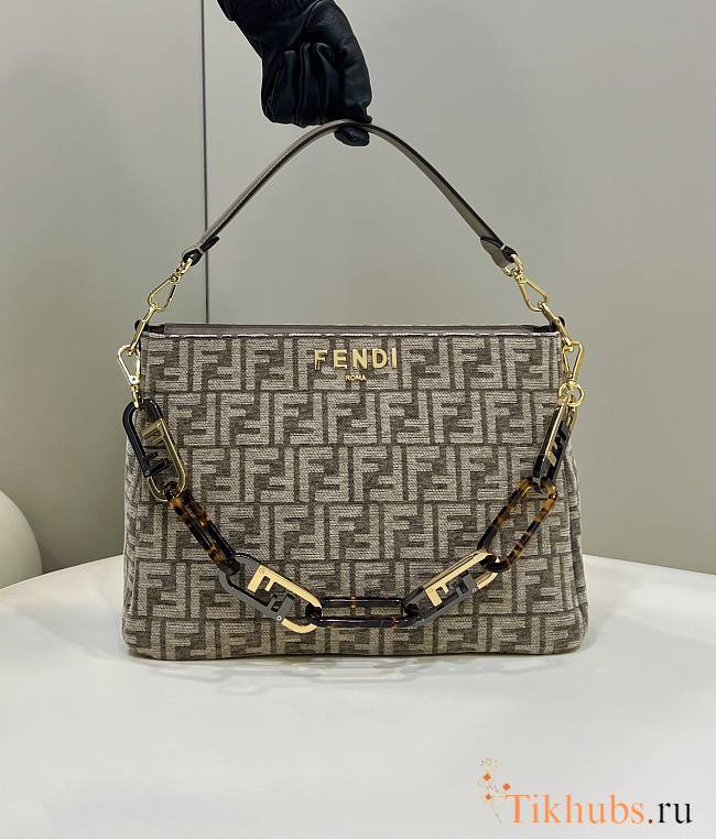 Fendi O’Lock Zip Dark Grey Tapestry Fabric Bag 35x14x23cm - 1