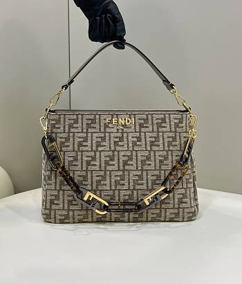 Fendi O’Lock Zip Dark Grey Tapestry Fabric Bag 35x14x23cm