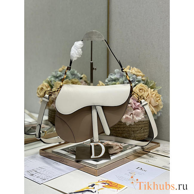 Dior Saddle Bag With Strap White & Brown 25.5x20x6.5cm - 1