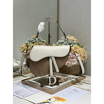 Dior Saddle Bag With Strap White & Brown 25.5x20x6.5cm