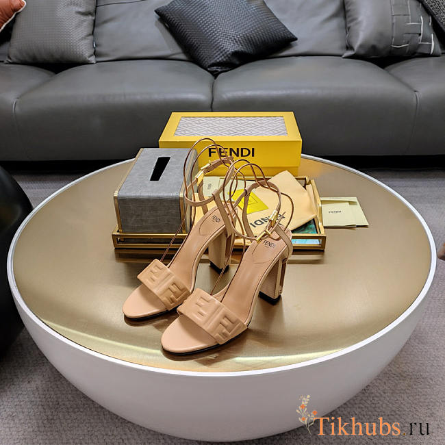 Fendi Delfina Beige FF Leather Sandals Heel 10cm - 1