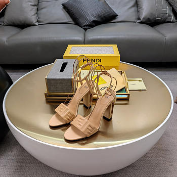 Fendi Delfina Beige FF Leather Sandals Heel 10cm