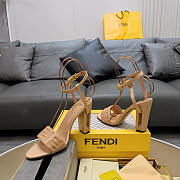 Fendi Delfina Beige FF Leather Sandals Heel 10cm - 3