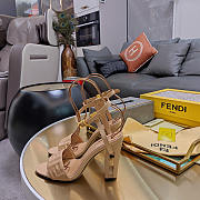 Fendi Delfina Beige FF Leather Sandals Heel 10cm - 2